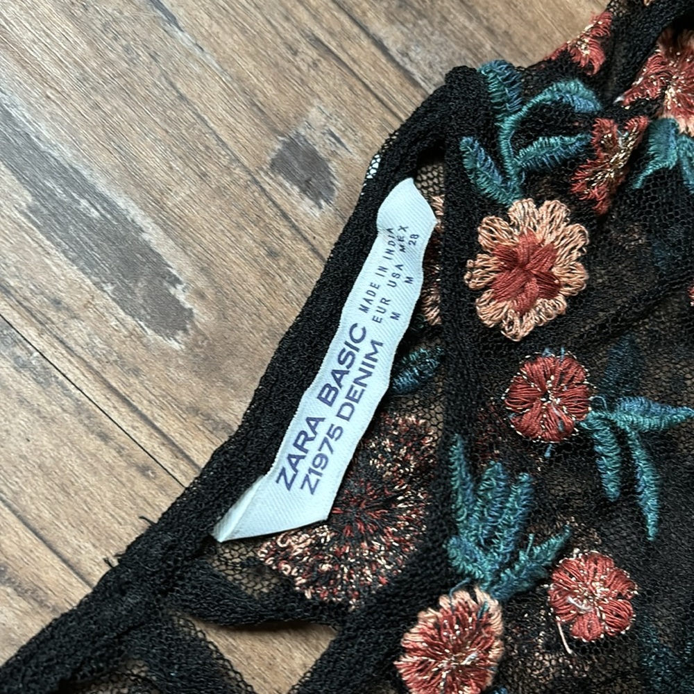 Zara Black Sheer Floral Embroidered Dress - Picture 5 of 7